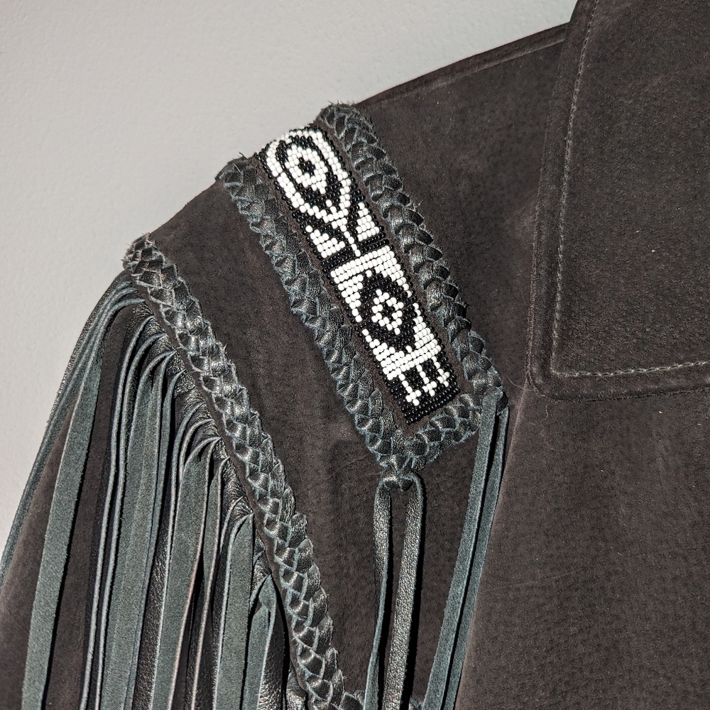 Vintage Scully Authentic Genuine black leather jacket with black leather fringe. - Picture 4 of 12